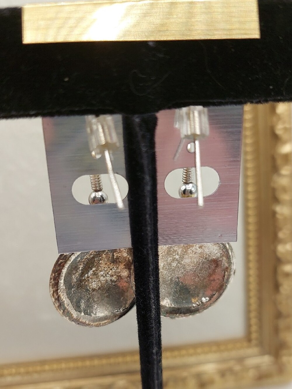 Artisan Silver-Tone Drop Earrings with Goldstone Nwot - Picture 2 of 7